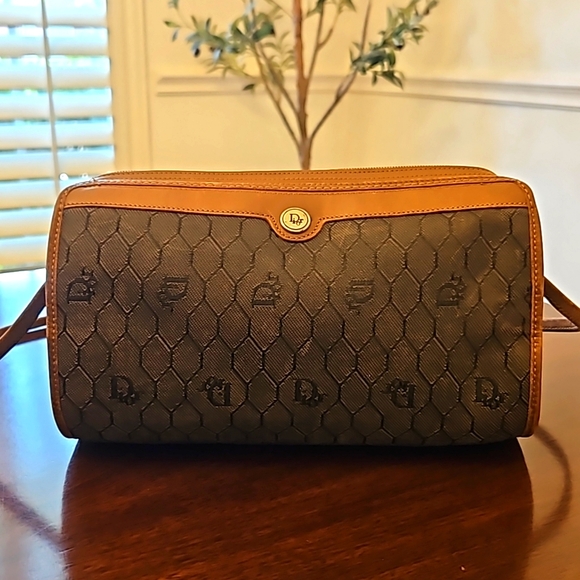 Dior Handbags - Christian Dior Vintage Honeycomb Canvas and Leather Crossbody Bag